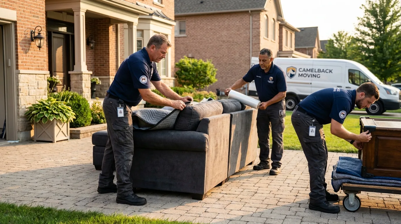 Large estate moving crew wrapping furniture in Pocono Pines, PA