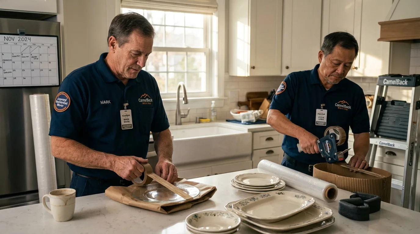 Professional crew packing kitchen dishware in Pocono Pines, PA